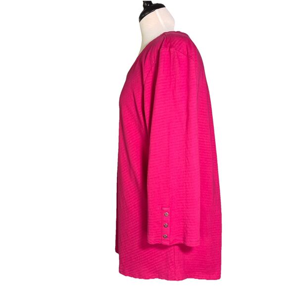 Chicos Top Shirt Women's 2 Medium Pink Long Button Sleeves- Knit - Picture 3 of 6